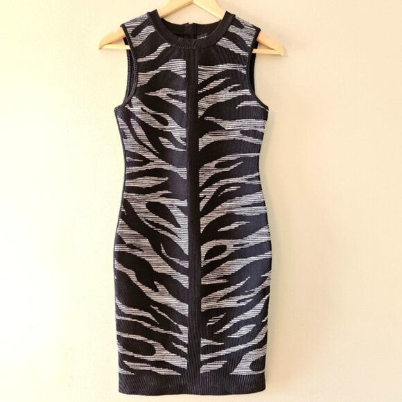 Karen Millen Bandage Bodycon Zebra Print Sleeveless Mini Dress Black Grey Size S - Picture 3 of 16